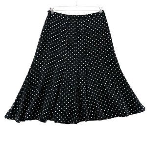 Jones New York Flare Skirt Women Sz 6 Black Polka Dot Midi Godet Silk Chiffon